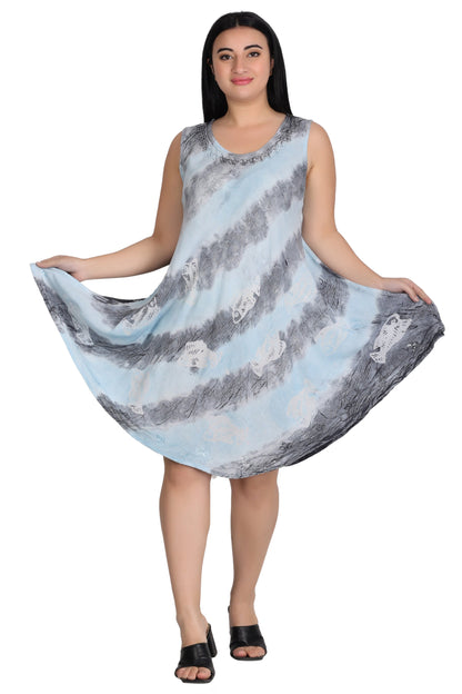 Sleeveless Fish Print Tie Dye Dress 362171R - Advance Apparels Inc