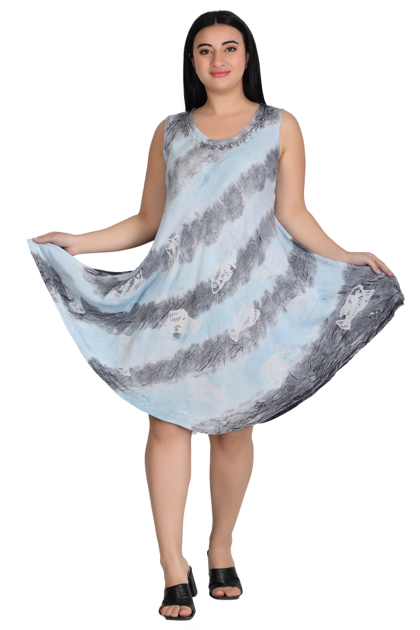 Sleeveless Fish Print Tie Dye Dress  362171R