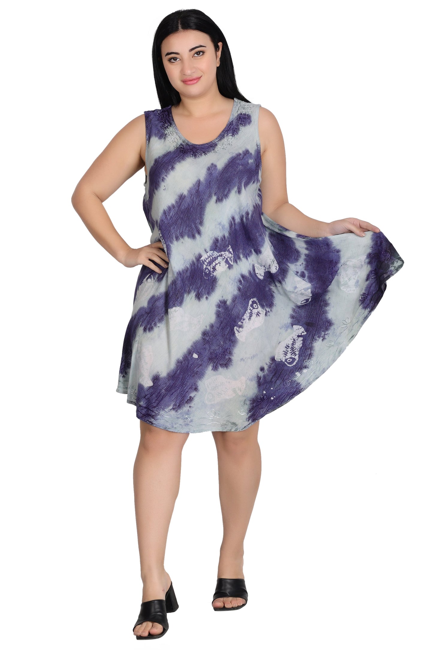 Sleeveless Fish Print Tie Dye Dress  362171R