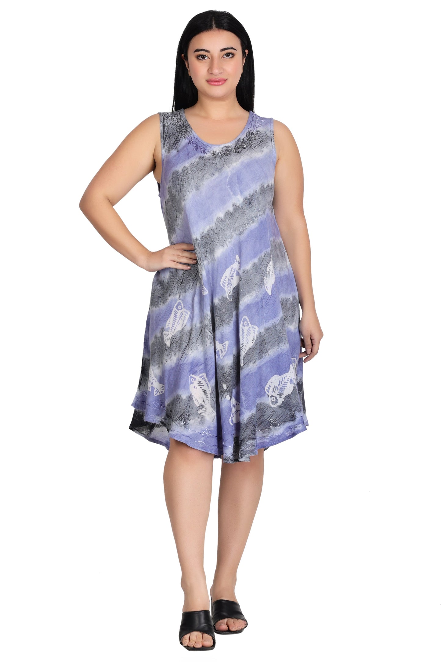 Sleeveless Fish Print Tie Dye Dress  362171R