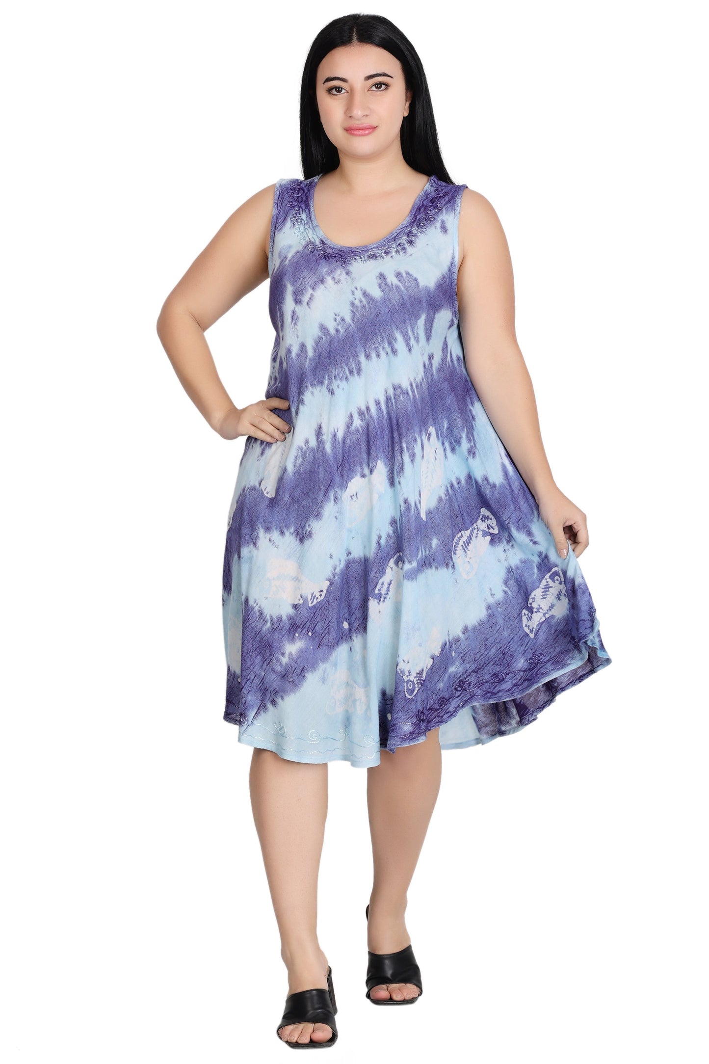 Sleeveless Fish Print Tie Dye Dress  362171R
