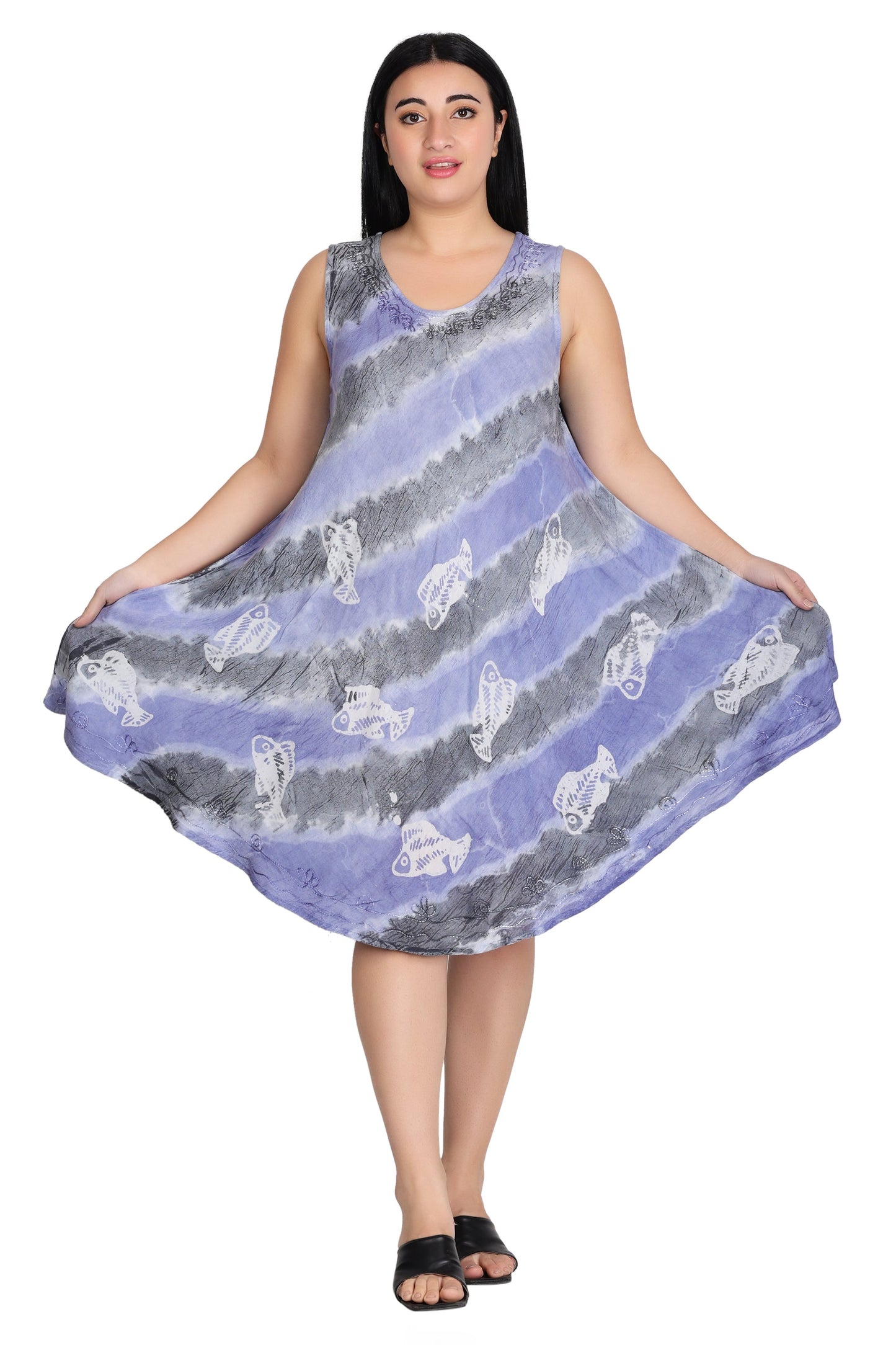 Sleeveless Fish Print Tie Dye Dress  362171R