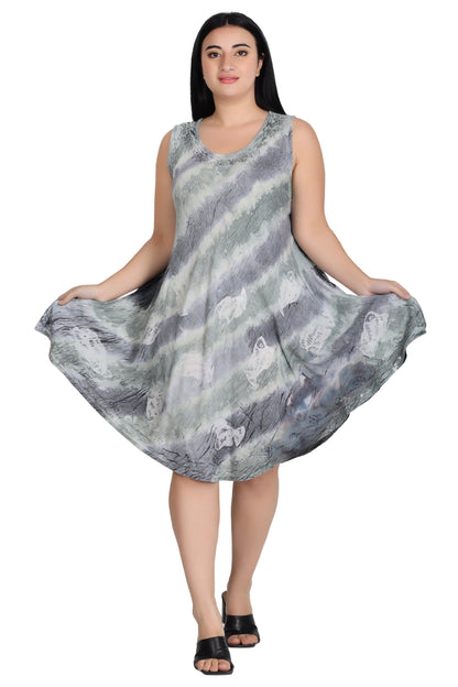 Sleeveless Fish Print Tie Dye Dress  362171R