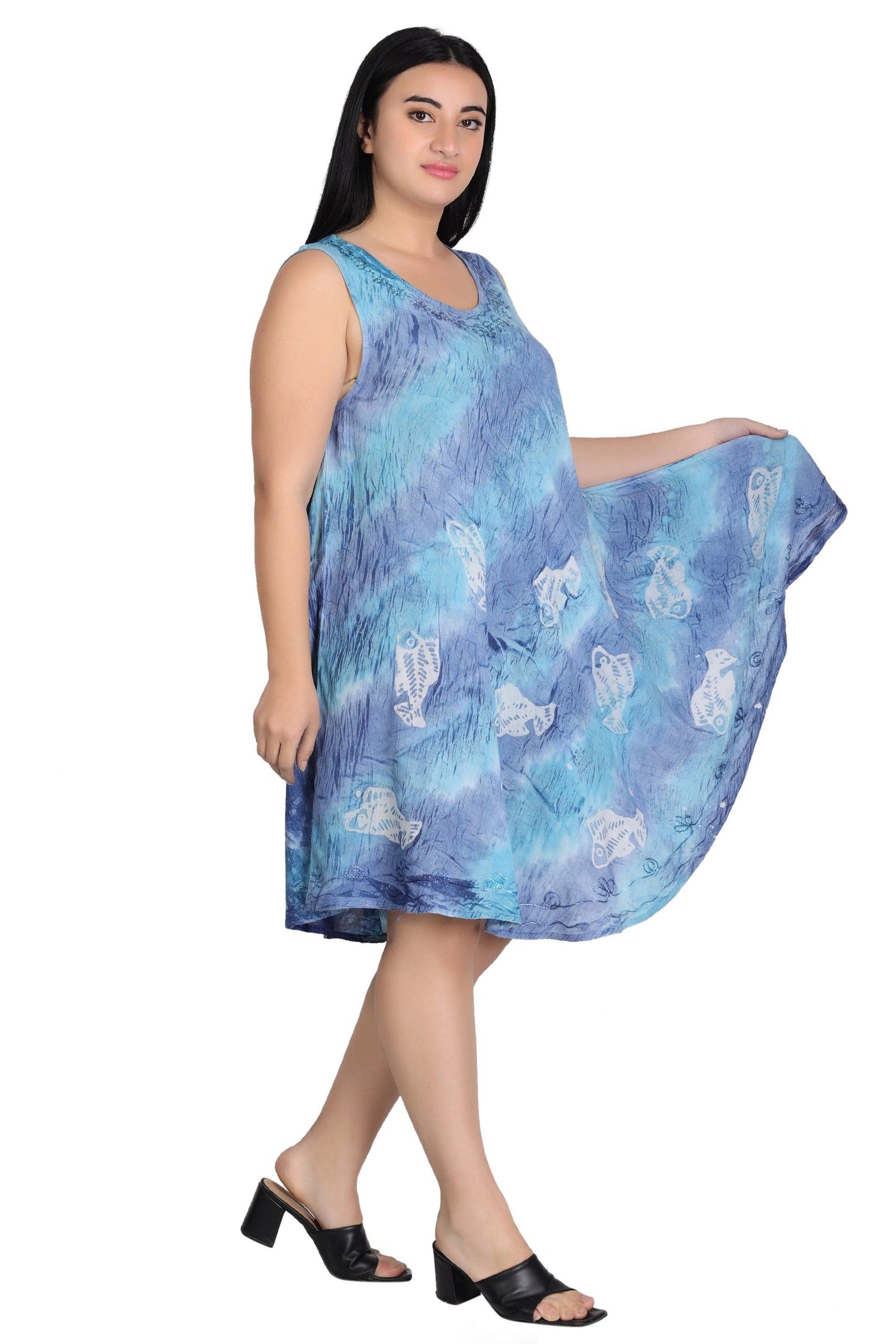Sleeveless Fish Print Tie Dye Dress  362171R