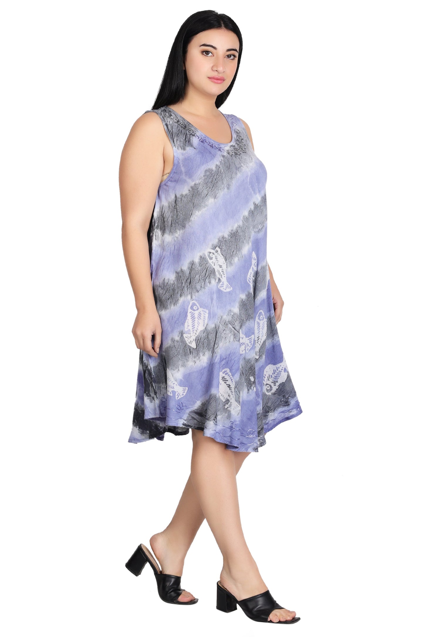 Sleeveless Fish Print Tie Dye Dress  362171R