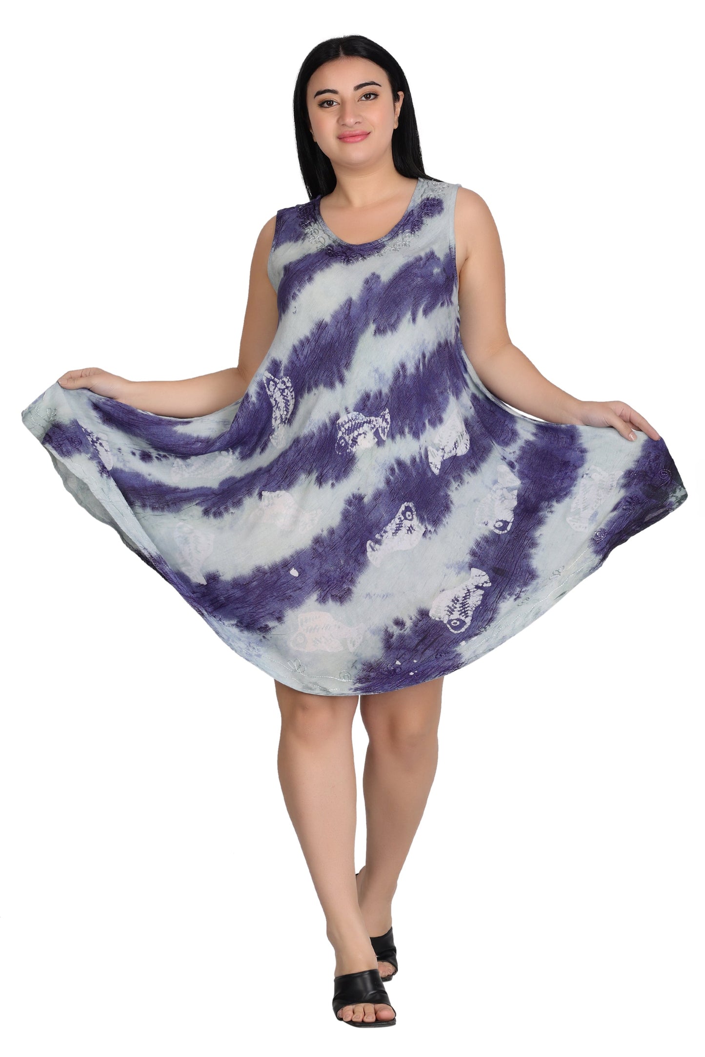 Sleeveless Fish Print Tie Dye Dress  362171R