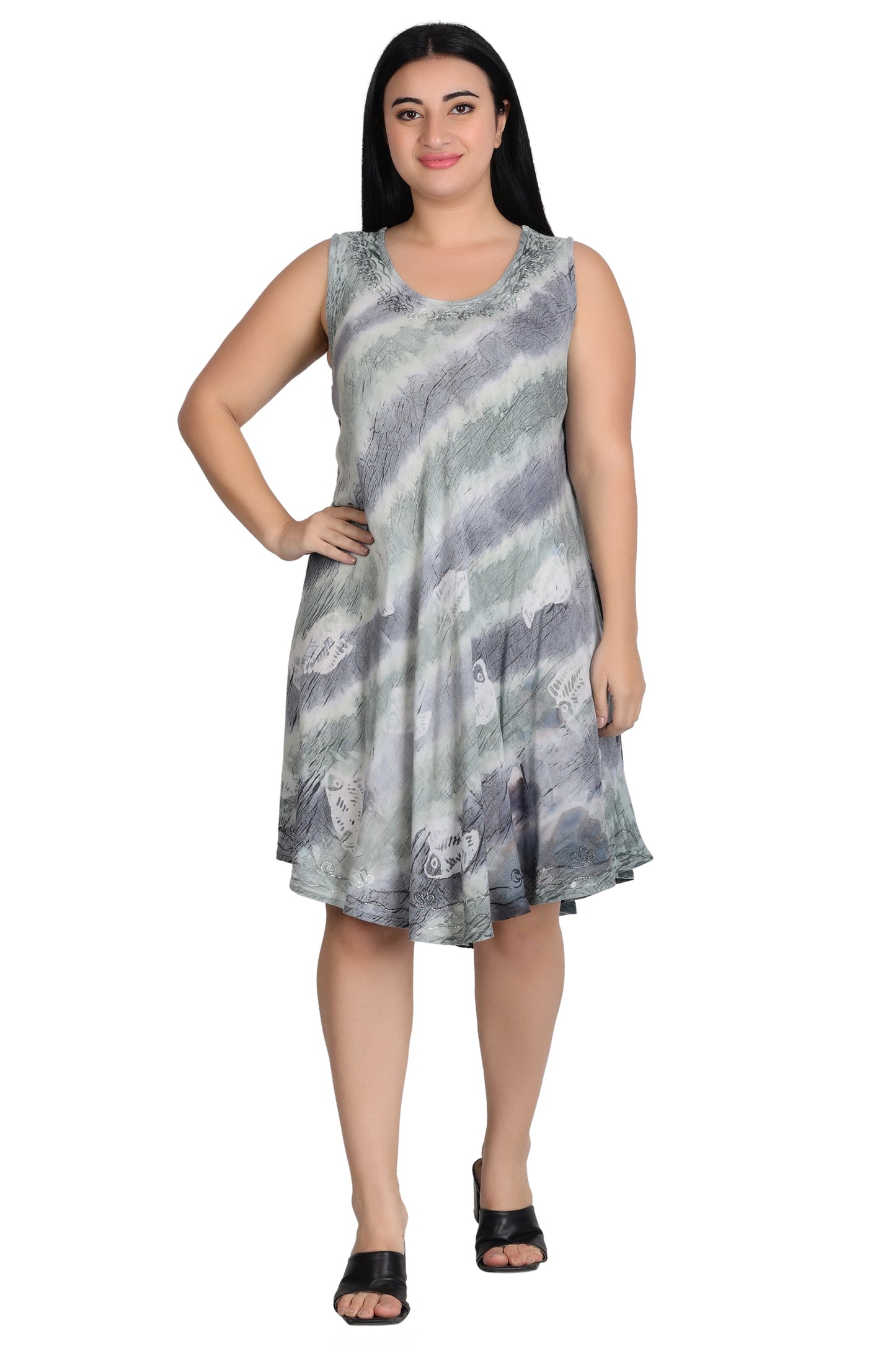 Sleeveless Fish Print Tie Dye Dress  362171R