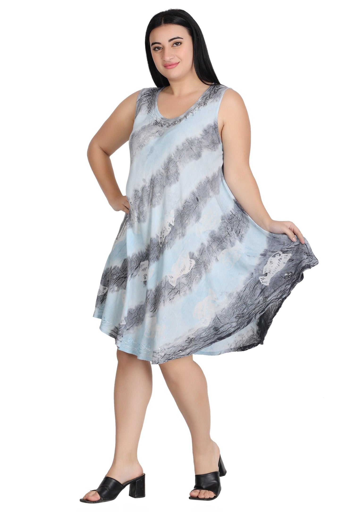 Sleeveless Fish Print Tie Dye Dress  362171R