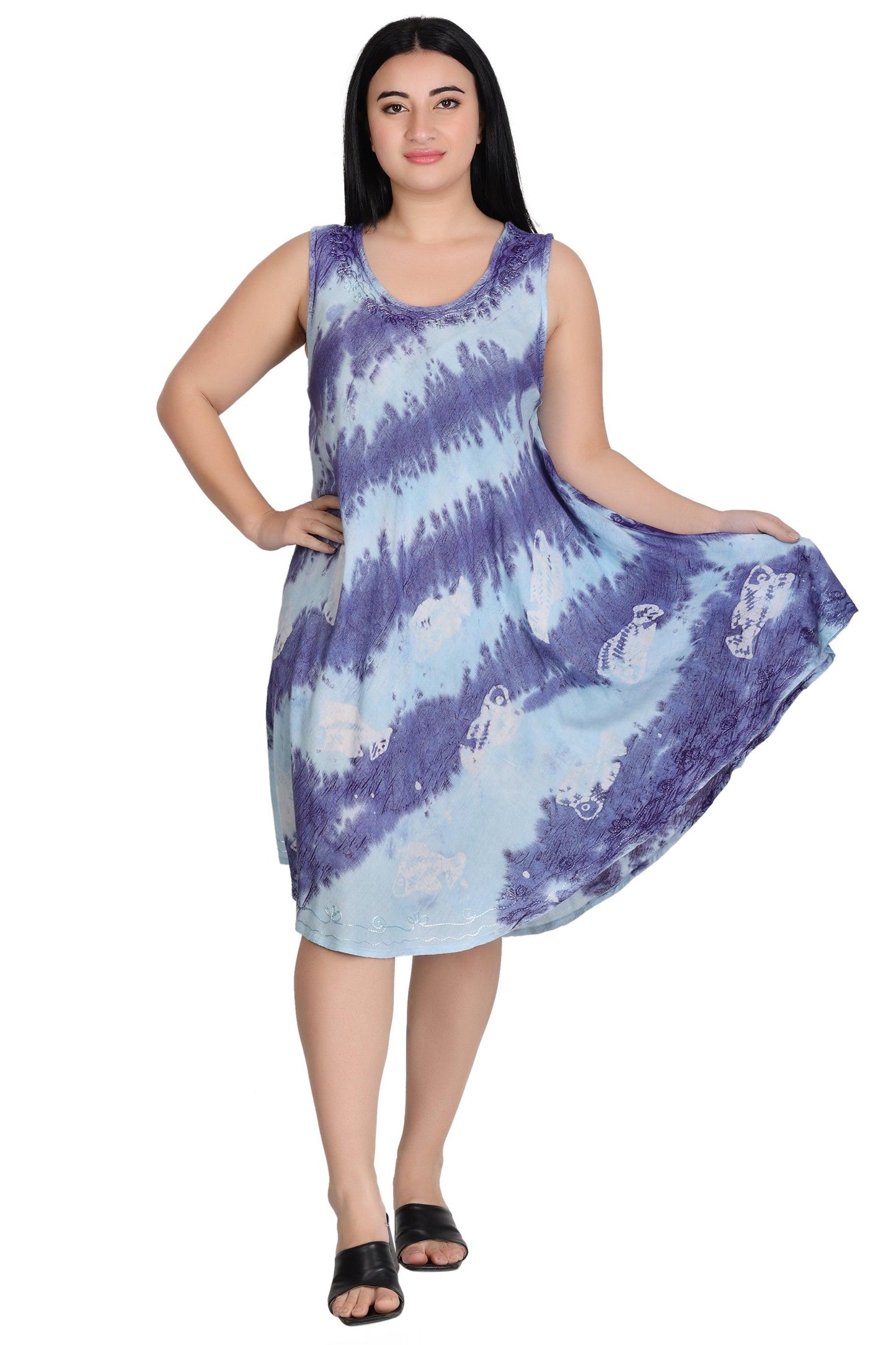 Sleeveless Fish Print Tie Dye Dress  362171R