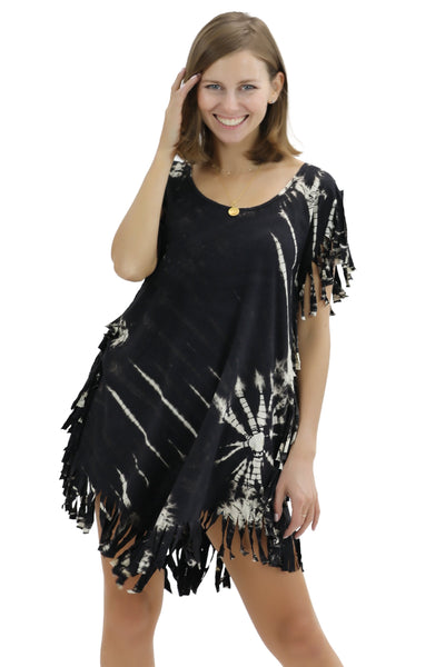 Sleeveless Tie-Dye Knits Dress w/ Fringes SPD45