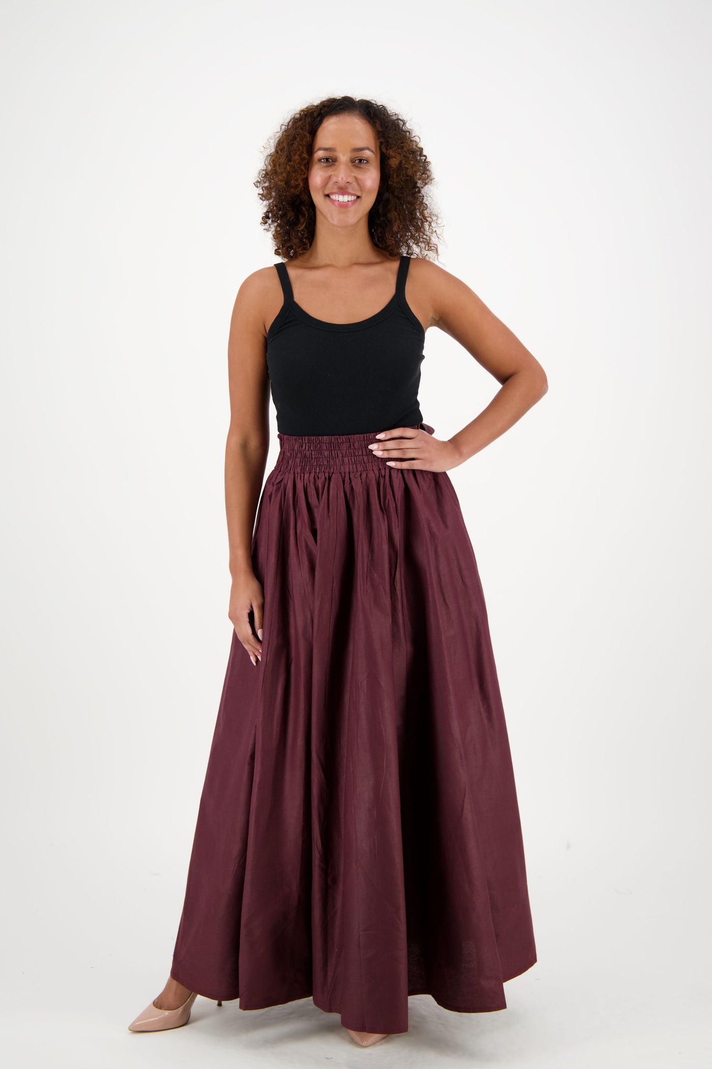 Solid Color Long Ankara Maxi Skirt 16317-Brown