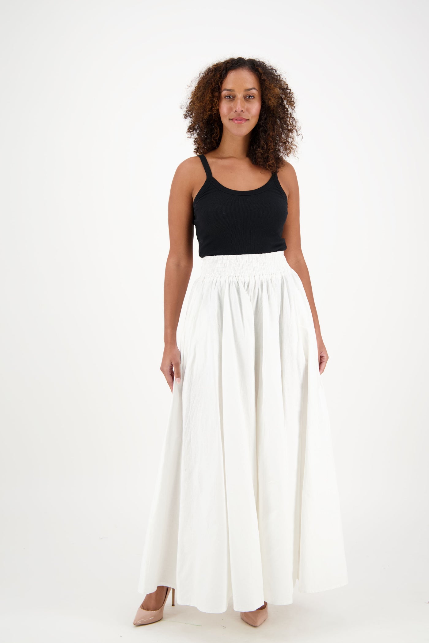 Solid Color Long Ankara Maxi Skirt 16317-White