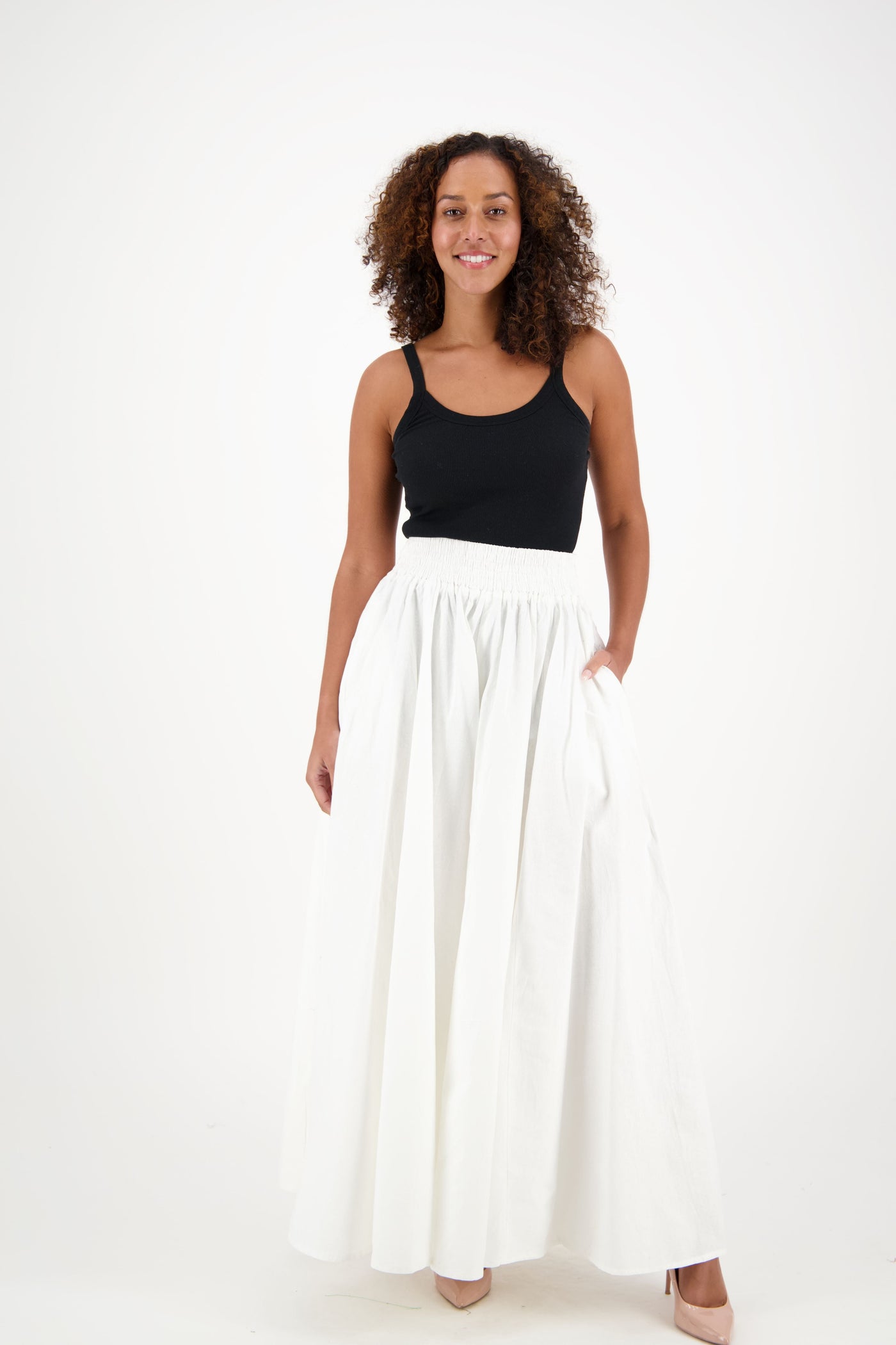 Solid Color Long Ankara Maxi Skirt 16317-White