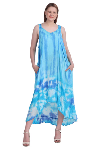 V-Neck Tie Dye Beach Dress w/ Pockets 482195CCT