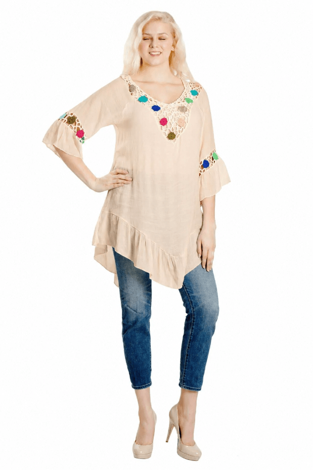 3/4 Sleeve Colorful Crotchet Beach Cover - Up YD976 - Advance Apparels Inc