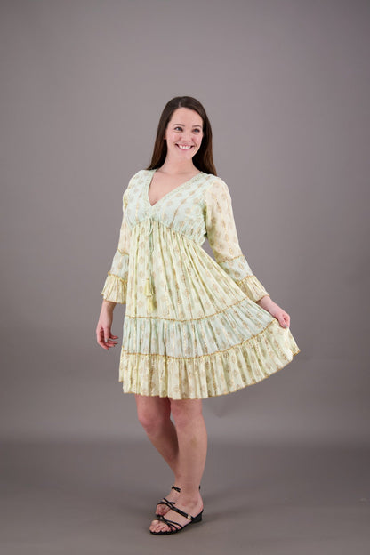 3/4 Sleeve V - Neck Boho Gleam Dress 24932 - Advance Apparels Inc