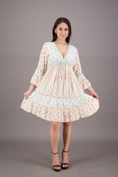3/4 Sleeve V - Neck Boho Gleam Dress 24932 - Advance Apparels Inc