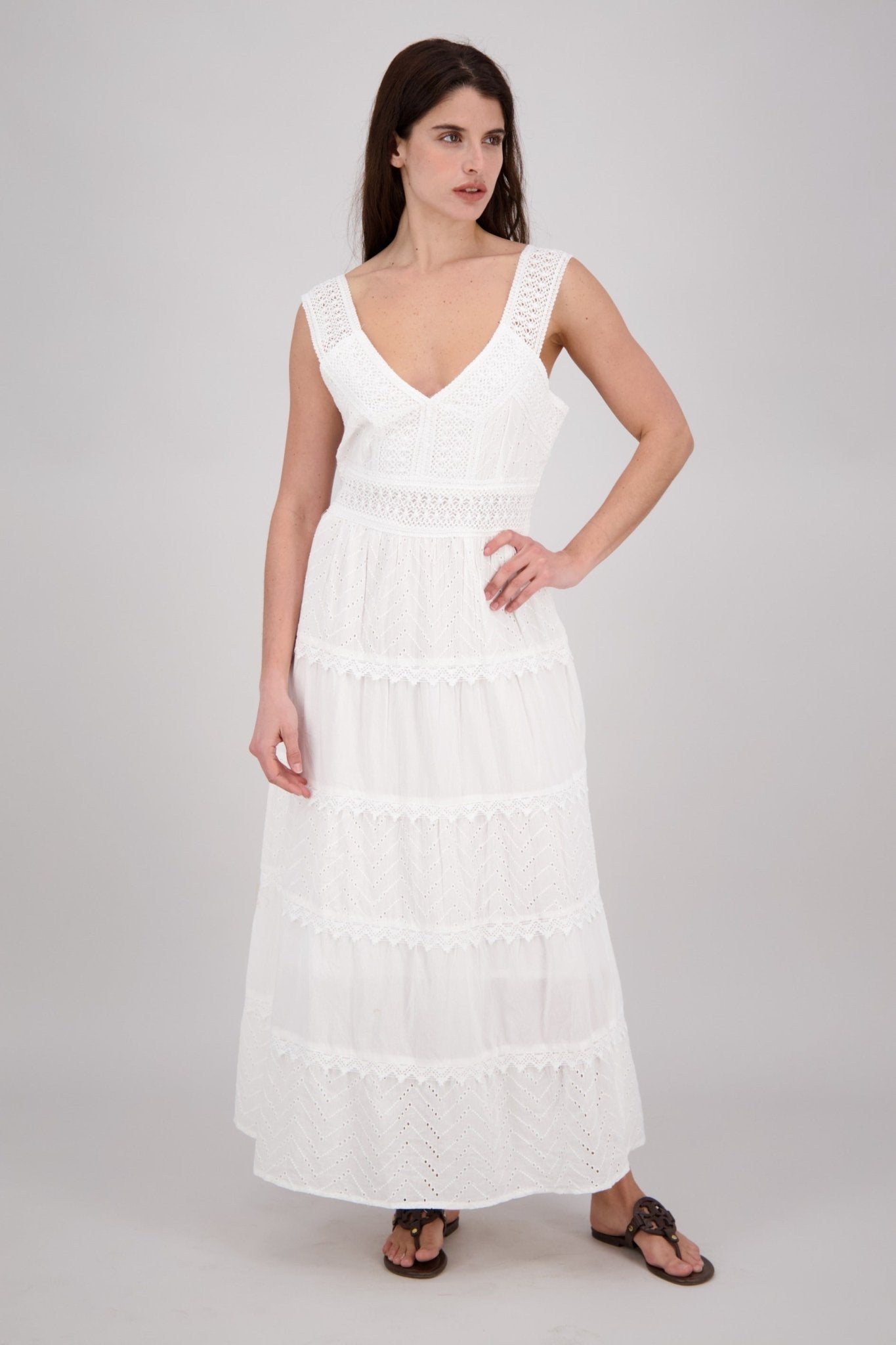 White Summer Dress with Lace Straps and Back Tie 100% Cotton White / L/XL White Summer Dress with Lace Straps and Back Tie 100% Cotton White / L/XL