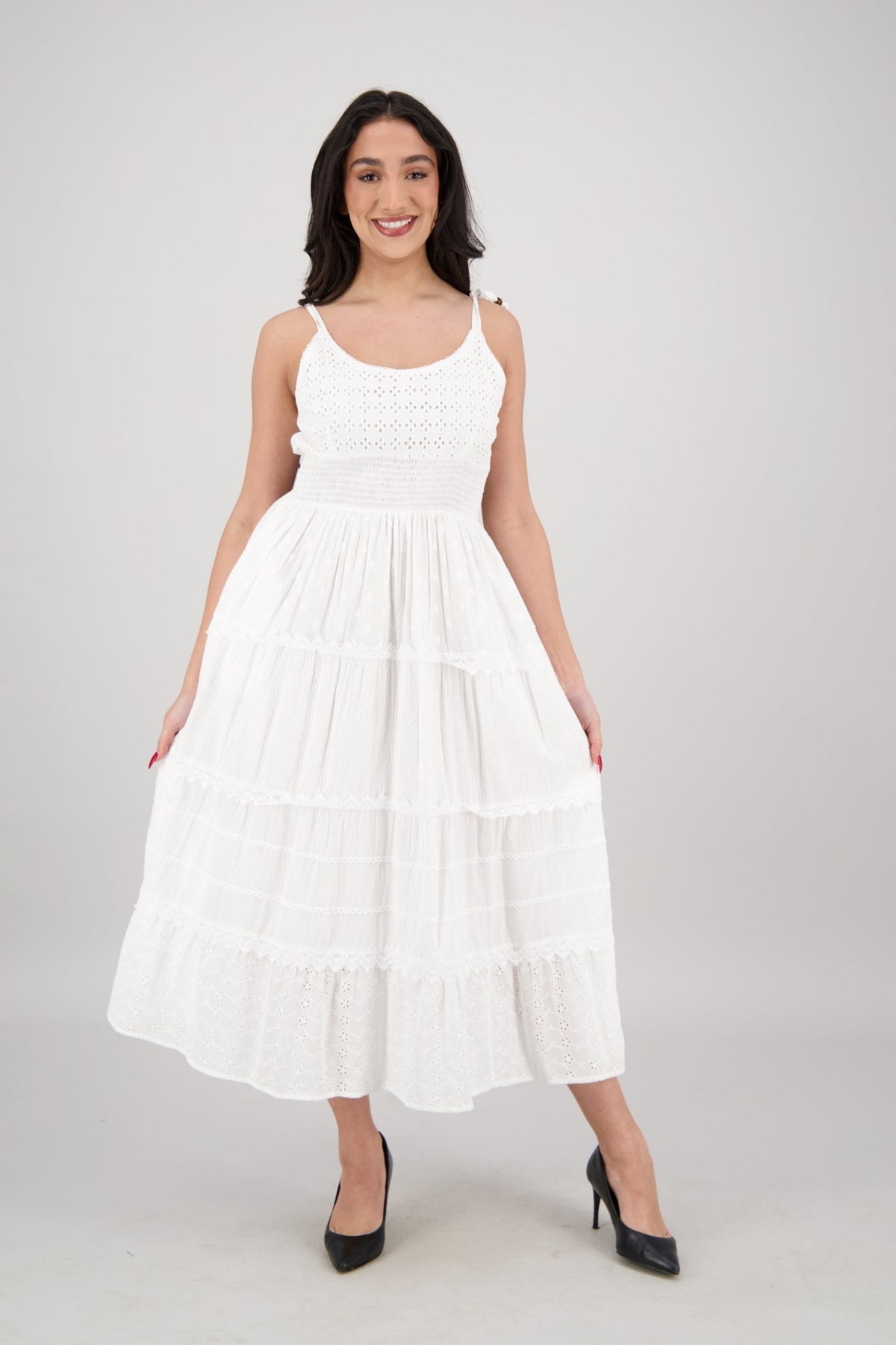 100 cotton dresses with pockets White Summer Dress Eyelet Details and – 100% White / L/XL MEMORIALDAY26 Aloruh Orange Red Ombre or any small treasures Colour:IVORY