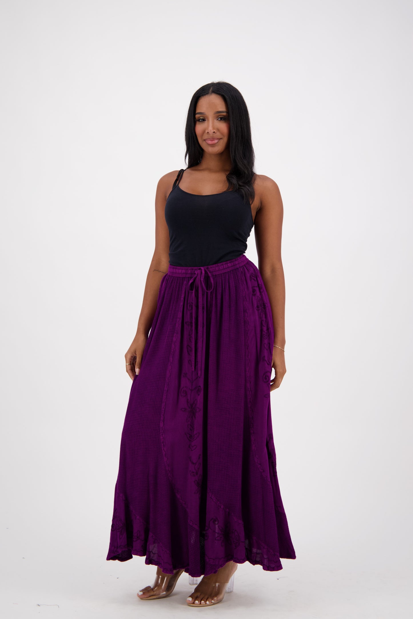 Floral Embroidery Acid Wash Skirt 13231