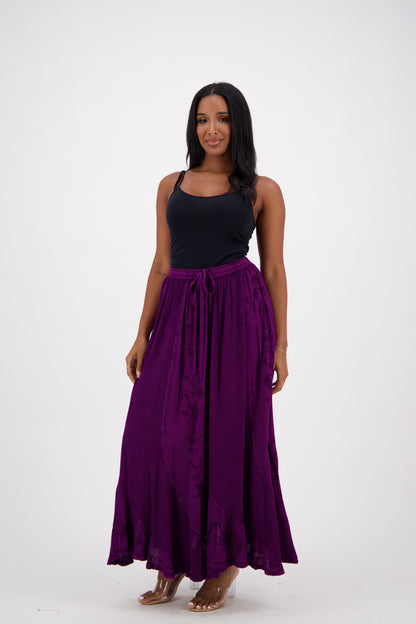 Floral Embroidery Acid Wash Skirt 13231