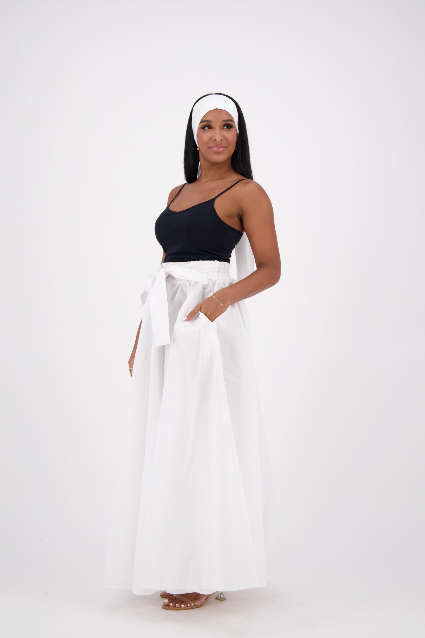 SIlk/Poly Blend Long Maxi Skirt 24317 White