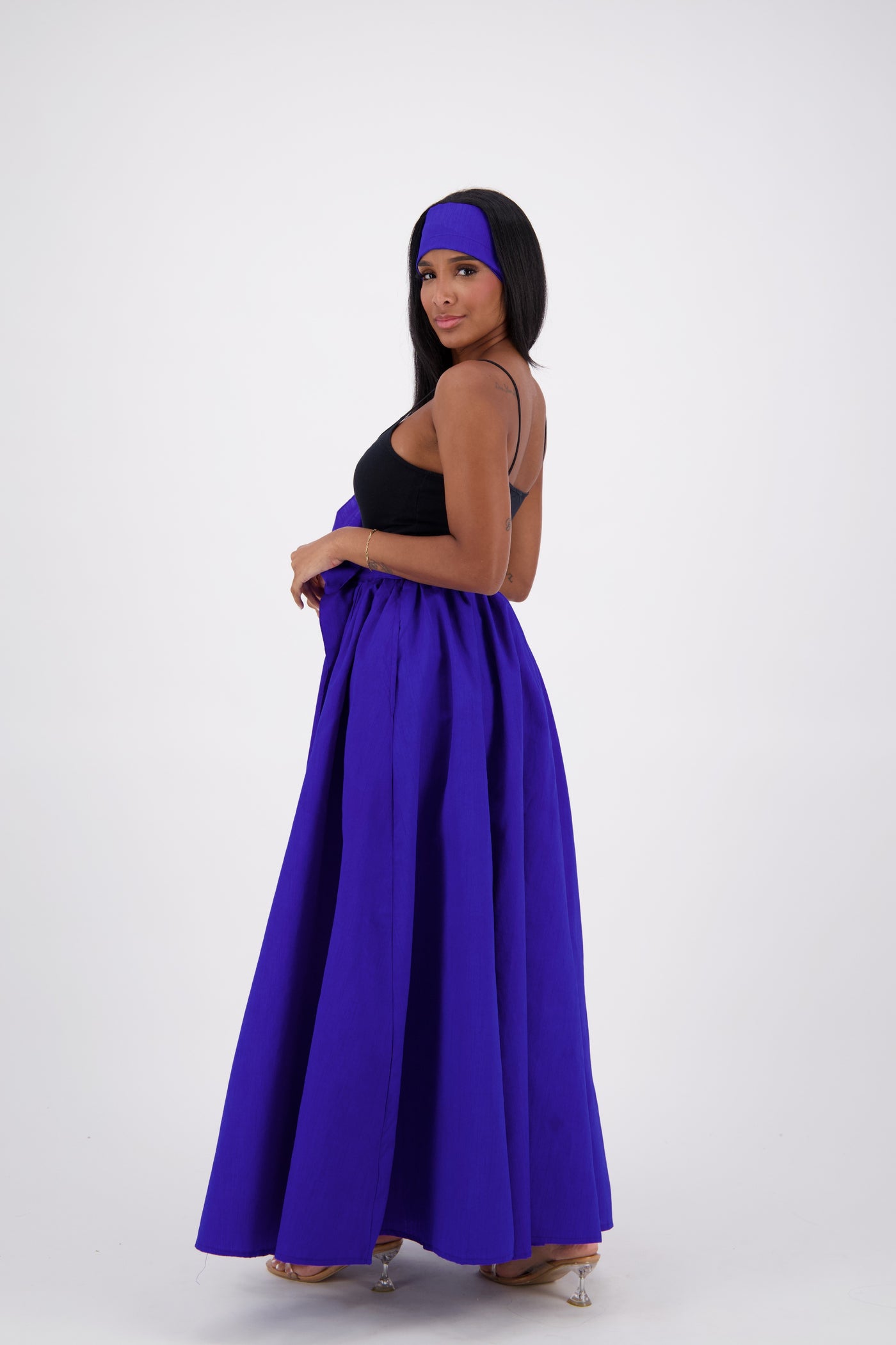 SIlk/Poly Blend Long Maxi Skirt 24317 Blue