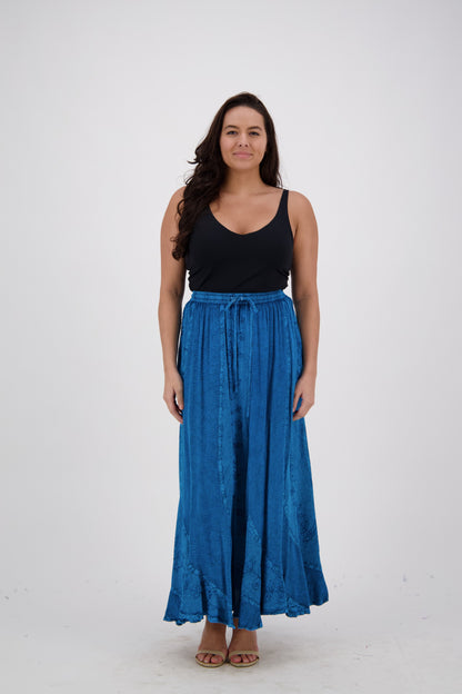 Floral Embroidery Acid Wash Skirt 13231