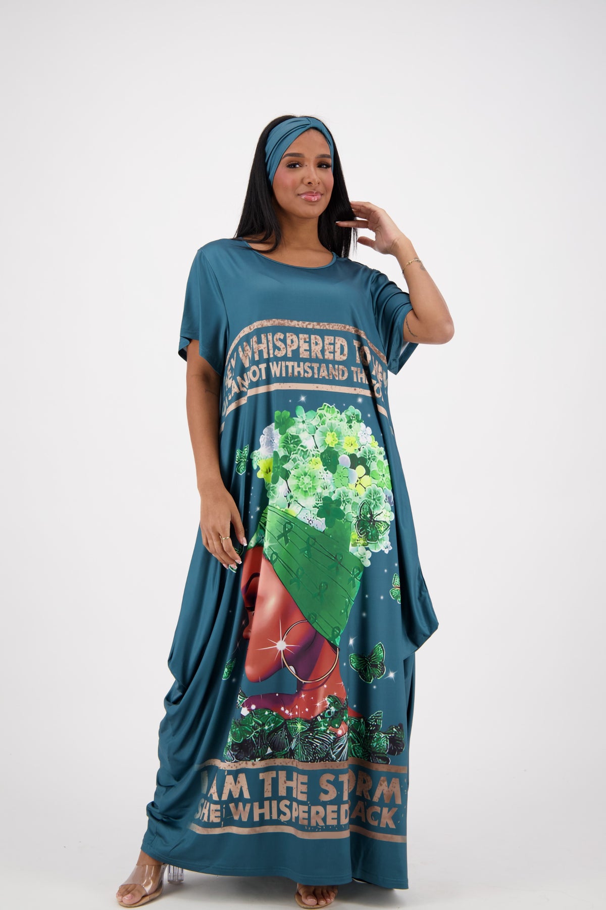 "They Whispered" Green Print Kaftan CH8859