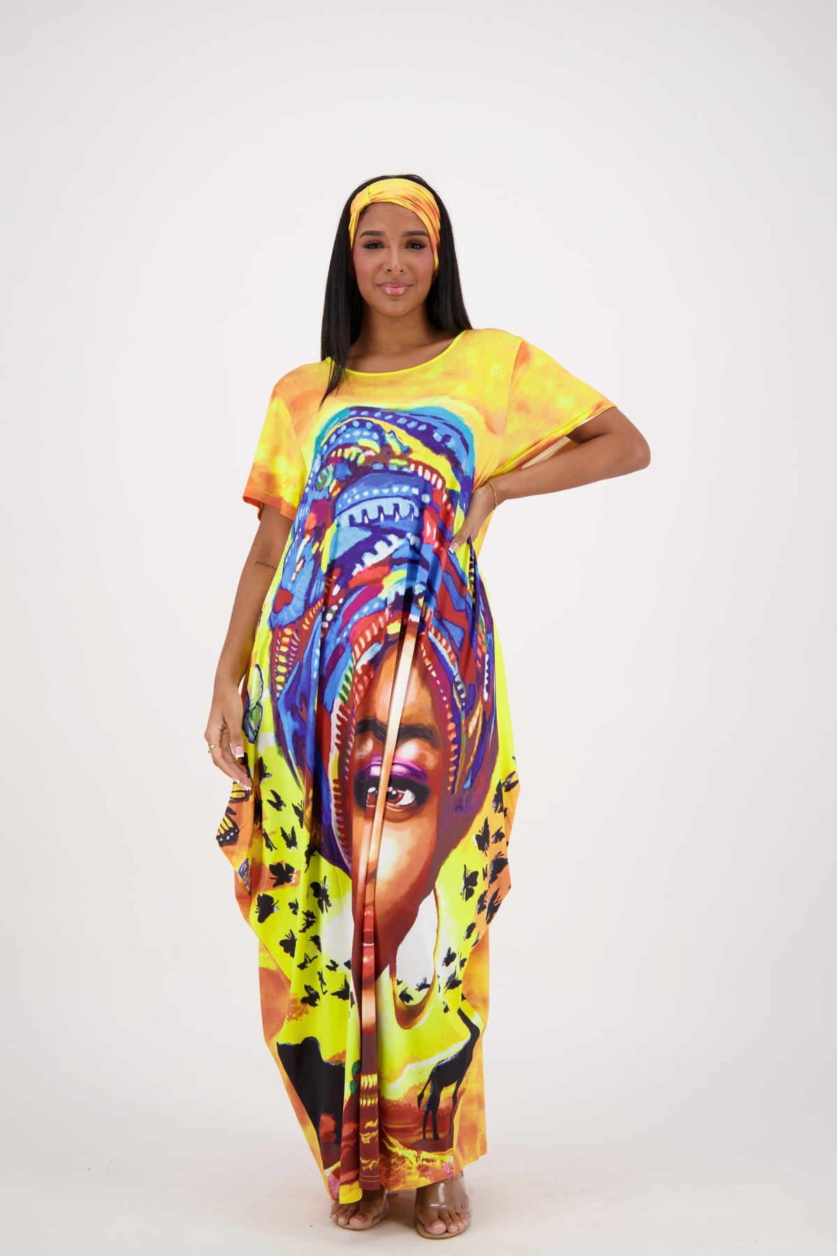 Yellow Butterfly/Tribal Print Kaftan CH8857