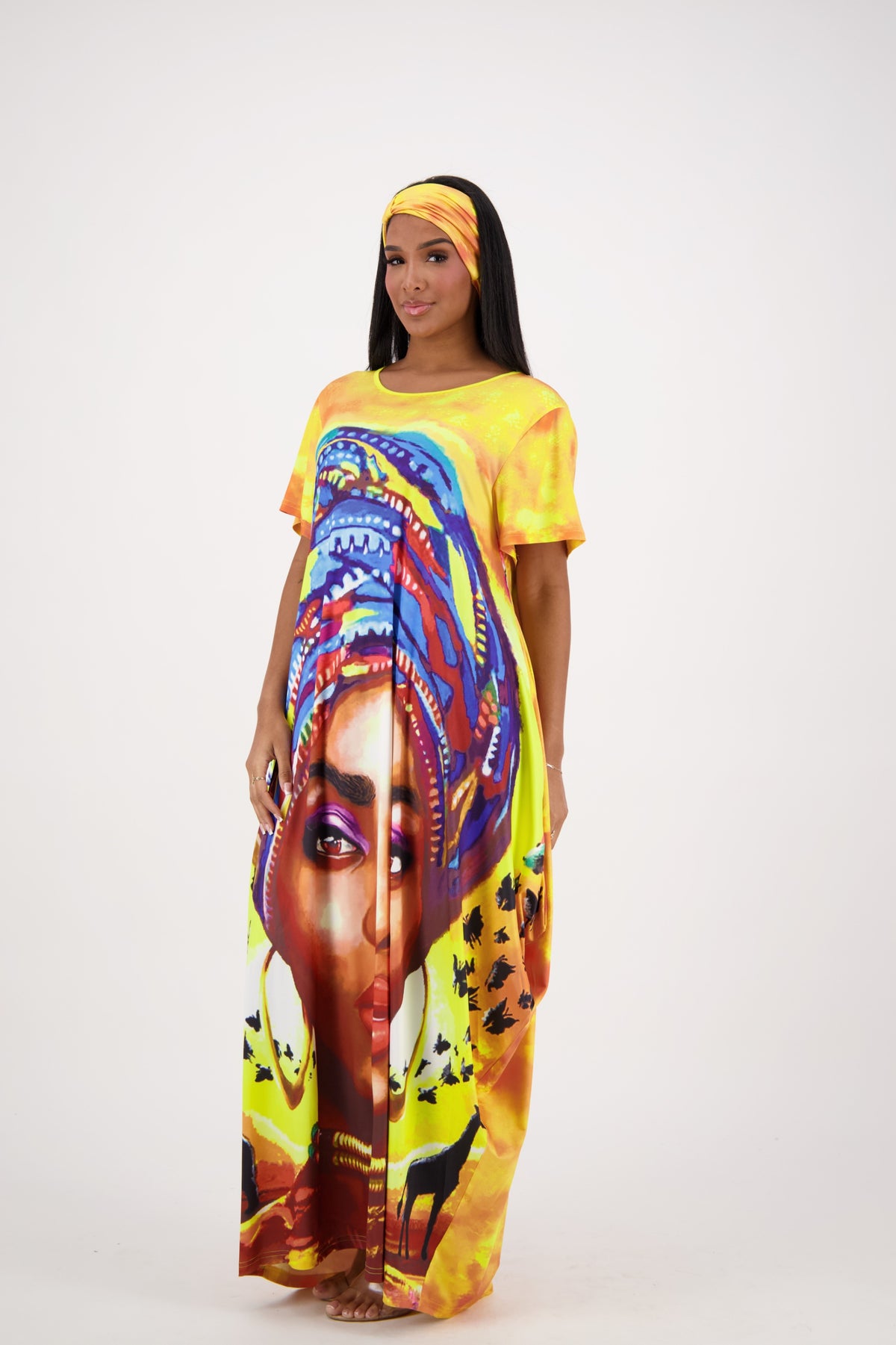 Yellow Butterfly/Tribal Print Kaftan CH8857