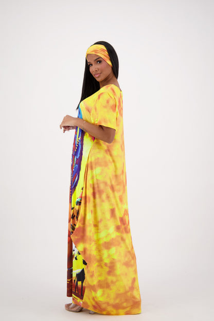 Yellow Butterfly/Tribal Print Kaftan CH8857