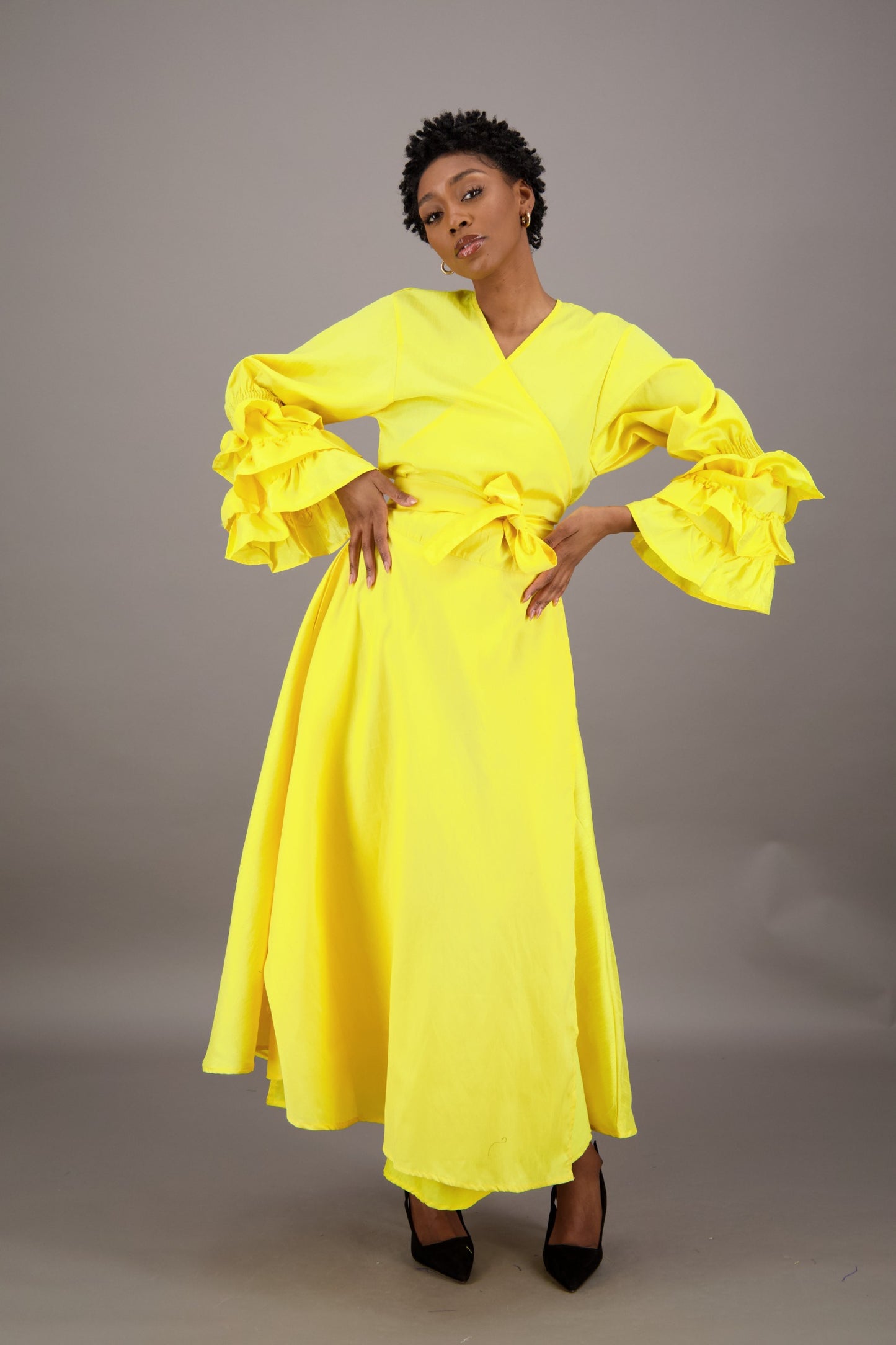 Solid Color Wrap Dress