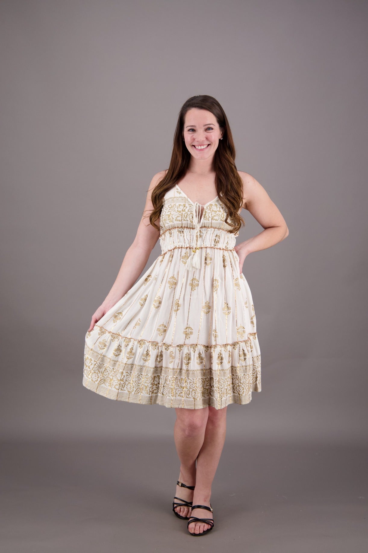 Boho Summer Dress Pattern | Golden Border Print Dress | Bridal Shower Assorted Colors / S/M Boho Summer Dress Pattern | Golden Border Print Dress | Bridal Shower Assorted Colors / S/M