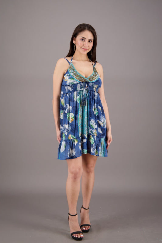 Double Strap Printed Boho Dress 24936