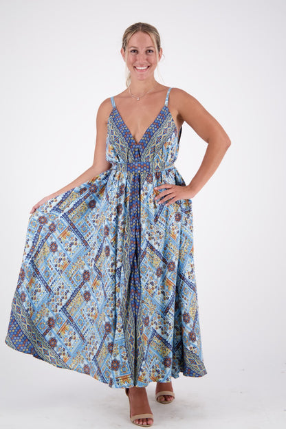 Pastel Geometric Print Silk Dress AB16078