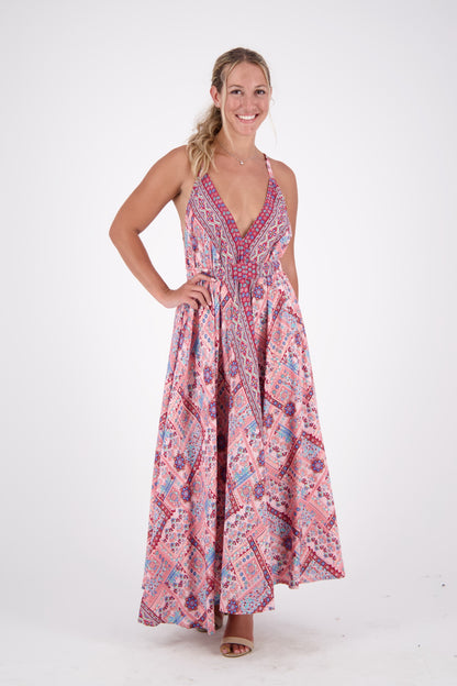 Pastel Geometric Print Silk Dress AB16078