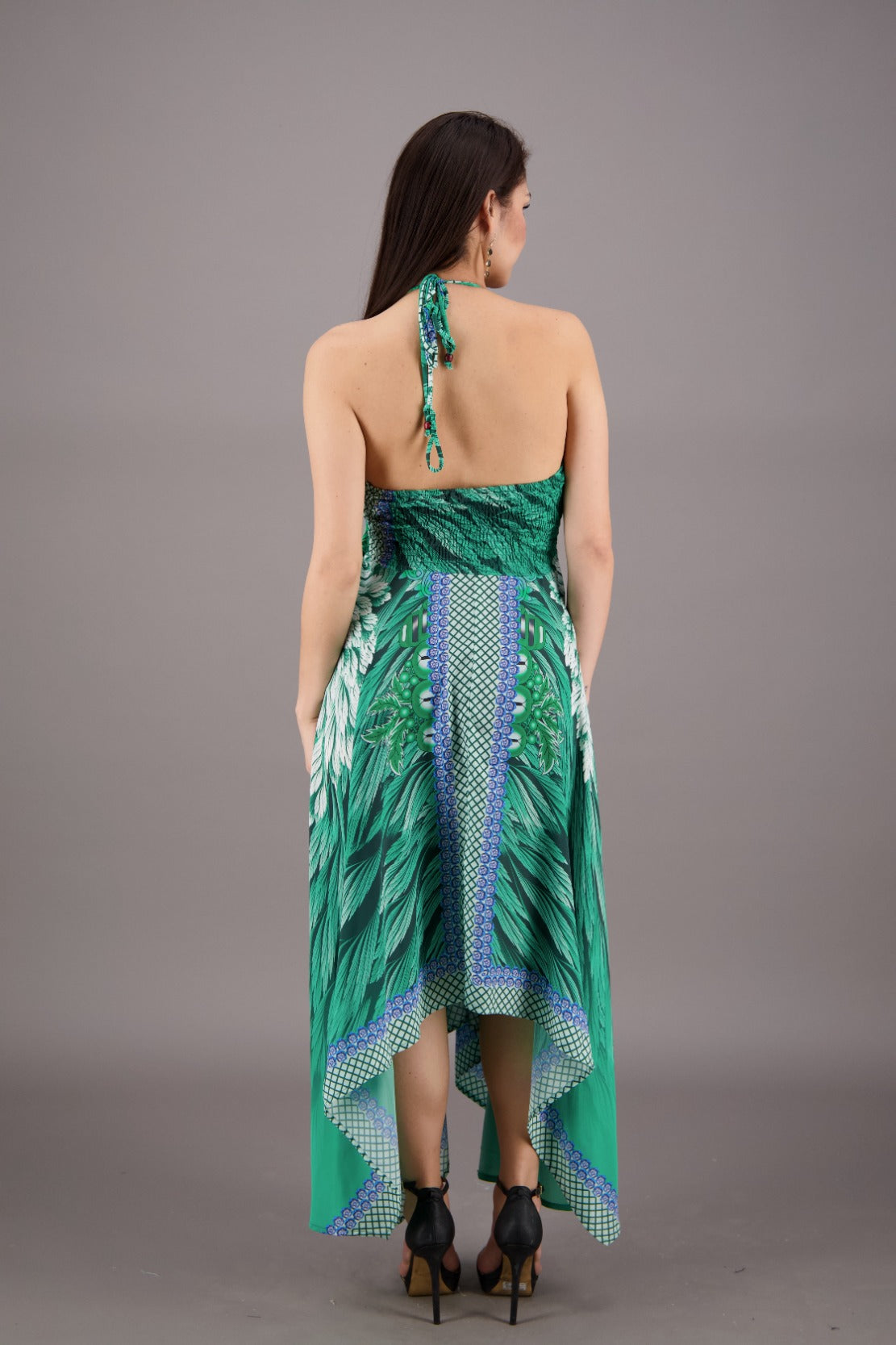 Exotic Digital Print Halter Dress AB-23022