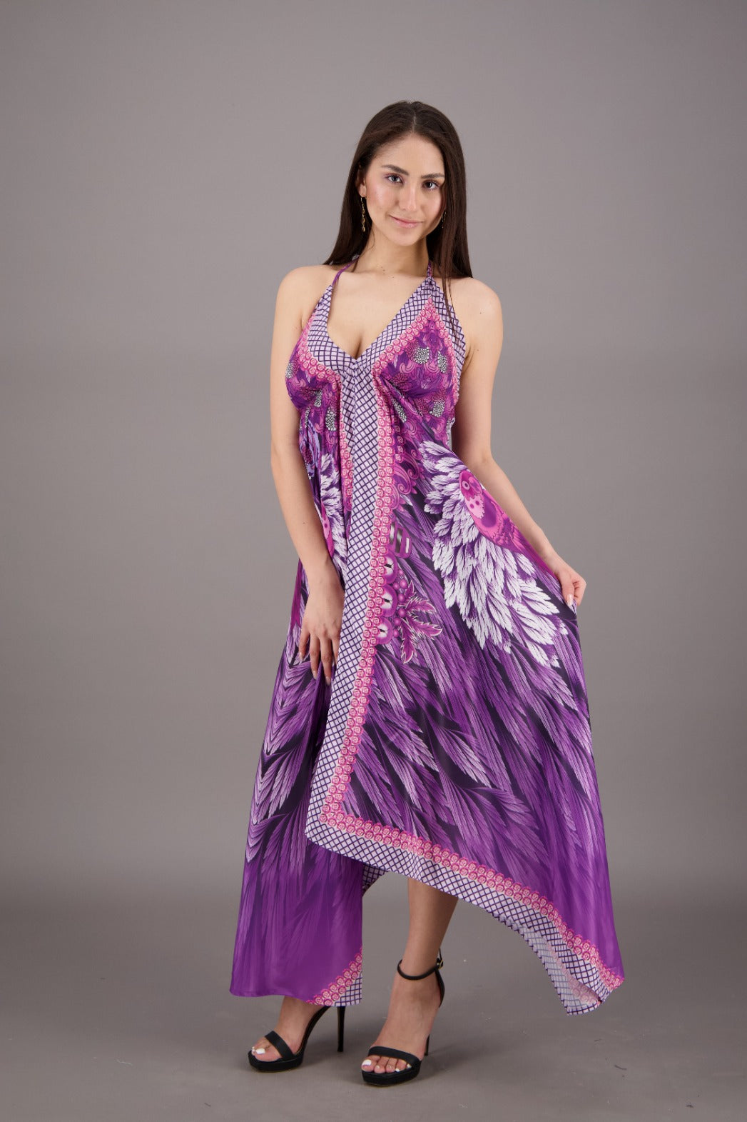 Exotic Digital Print Halter Dress AB-23022