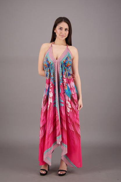 Exotic Digital Print Halter Dress AB-23022
