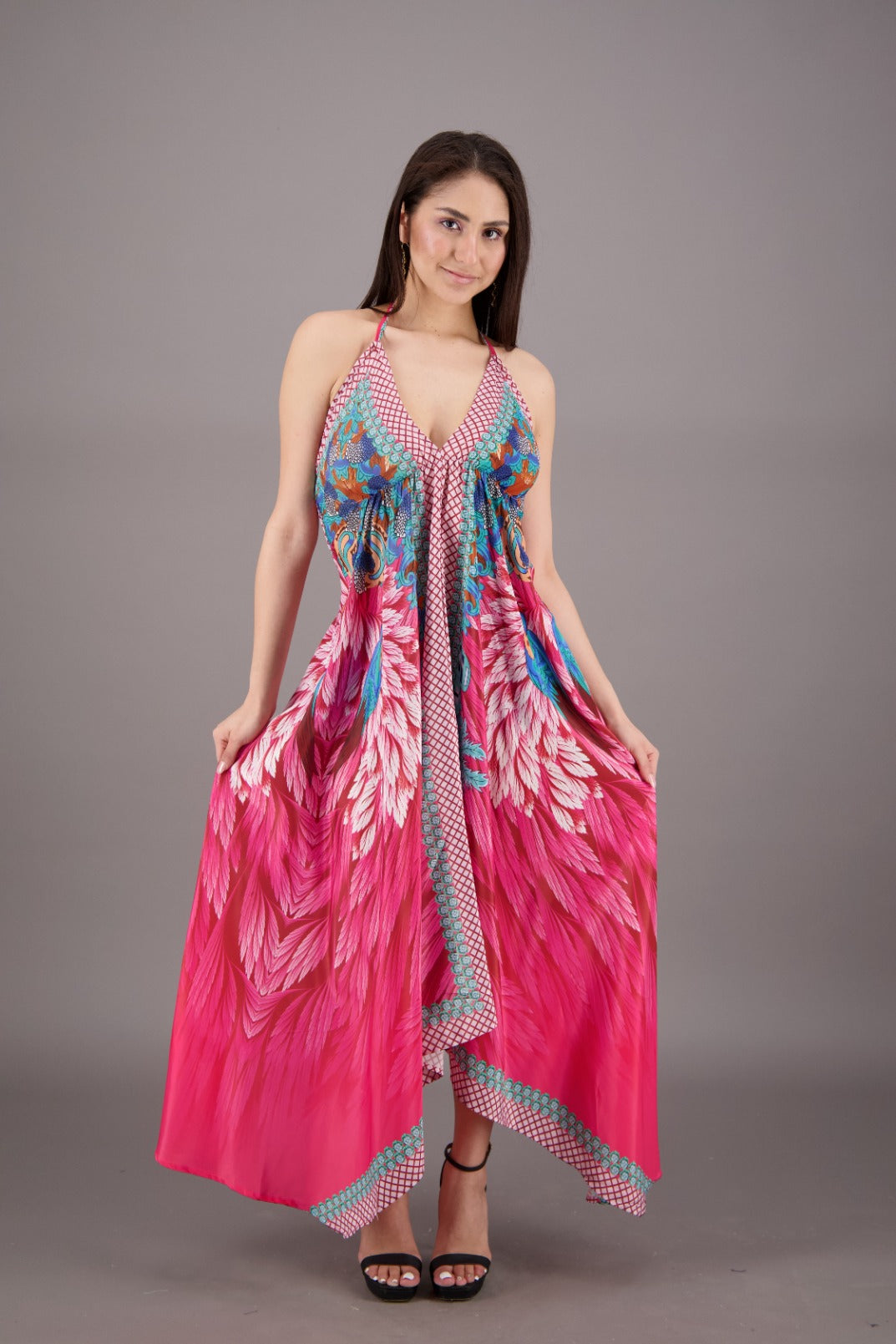 Exotic Digital Print Halter Dress AB-23022