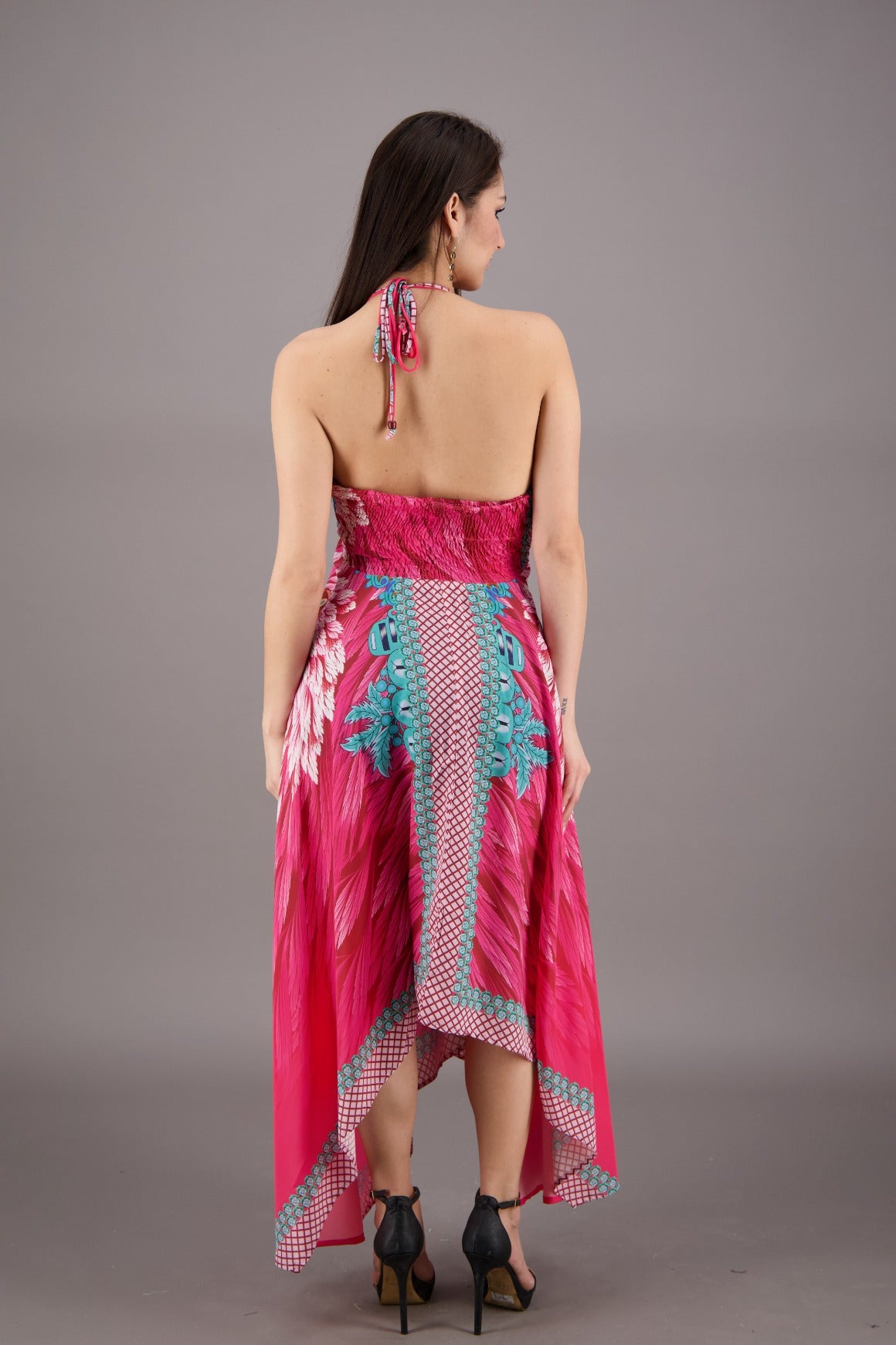 Exotic Digital Print Halter Dress AB-23022