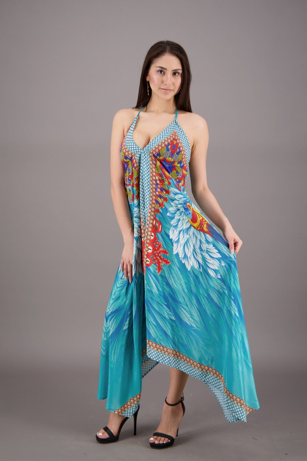 Exotic Digital Print Halter Dress AB-23022