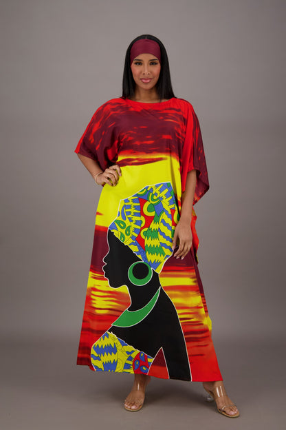 Vibrant Sunset African Print Kaftan KAF-42201