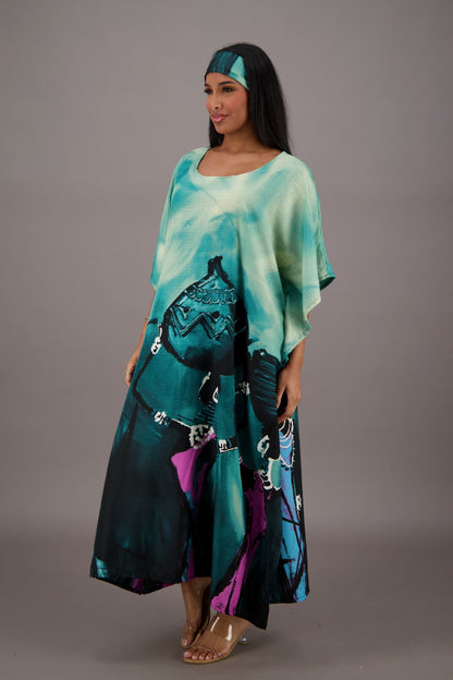 Teal Blue Water Color Inspired Kaftan KAF-42208