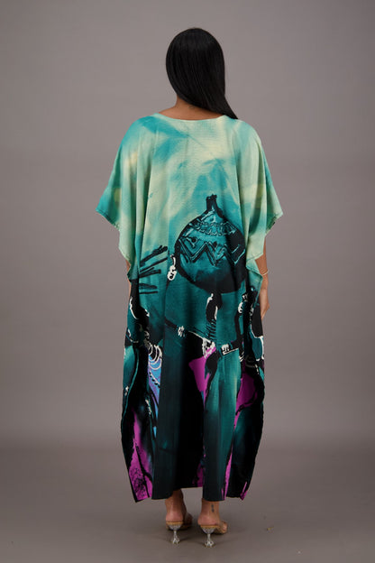 Teal Blue Water Color Inspired Kaftan KAF-42208