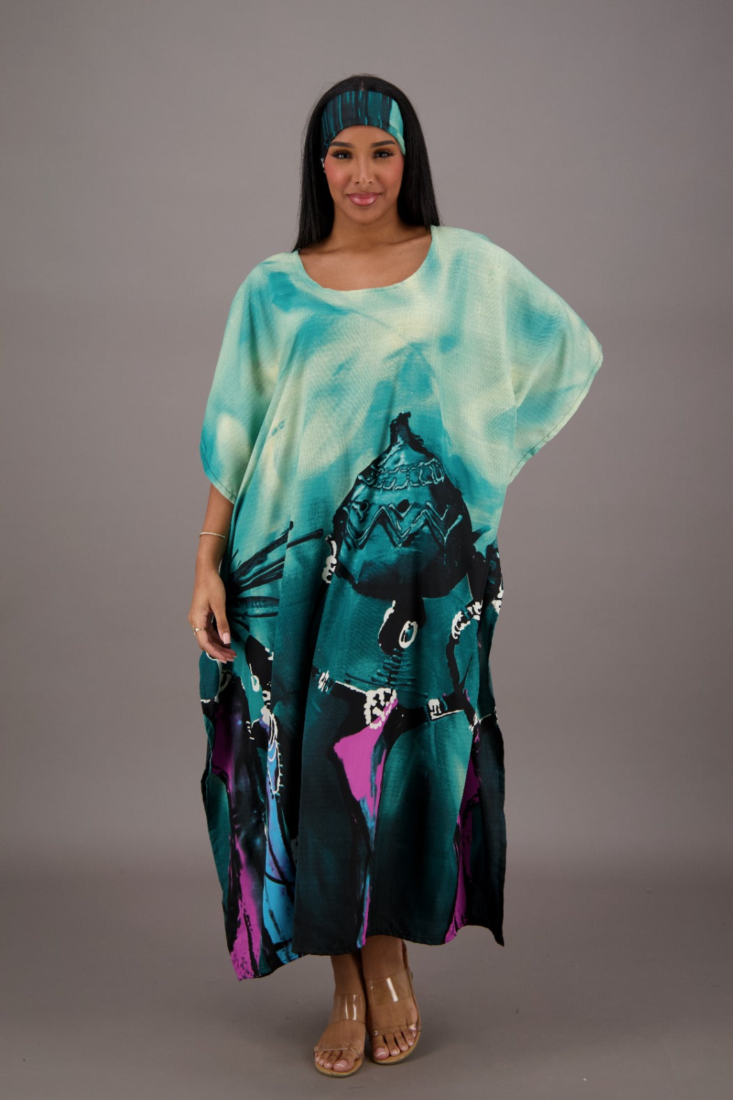 Teal Blue Water Color Inspired Kaftan KAF-42208