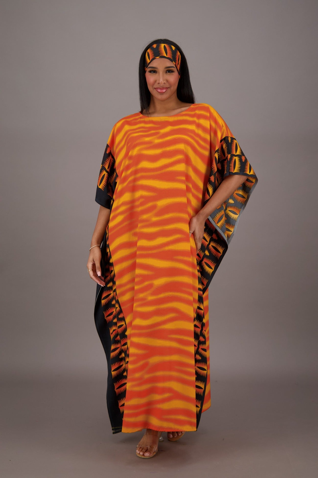 Orange Zebra Print Kaftan KAF-42202