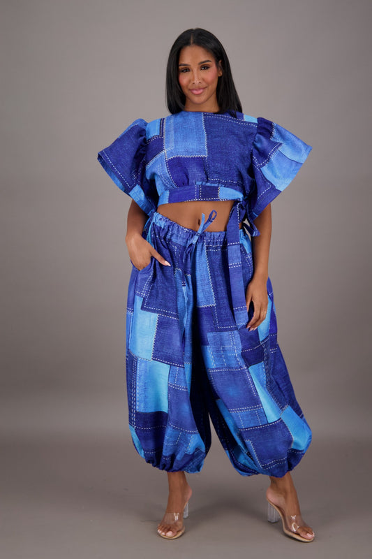 Indigo Patchwork Two-Piece Set APS-25078-B084