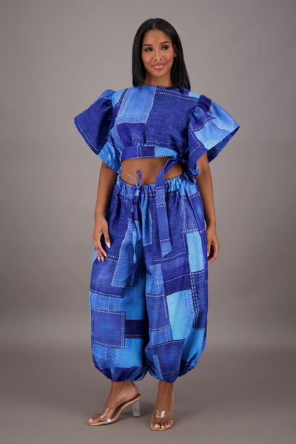 Indigo Patchwork Two-Piece Set APS-25078-B084